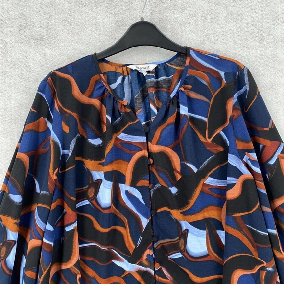Nine West Blouse Womens XXL Button Up Geometric Career Flowy Top - Picture 3 of 16